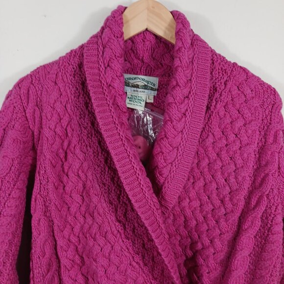 NWOT Aran Crafts Ireland 100% Merino Wool Long Cardigan Pink, SZ Large Lagenlook - Picture 6 of 16